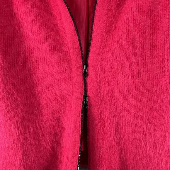 Vintage VENESHA Womens L 80% Angora Fuzzy Fuchsia Zip Sweater Jacket Old Money - Picture 5 of 16